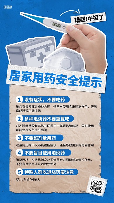 发烧对策居家用药安全提示拼贴海报