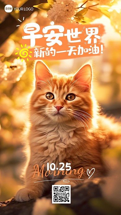 简约大气摄影风萌宠早安祝福问候摄影图海报