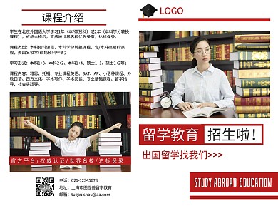 红色简约风留学教育招生折页