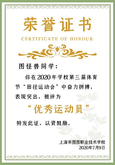 田径比赛简约浅色荣誉证书