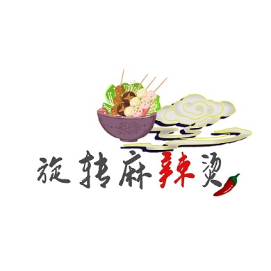 旋转麻辣烫简约黑红平面logo设计