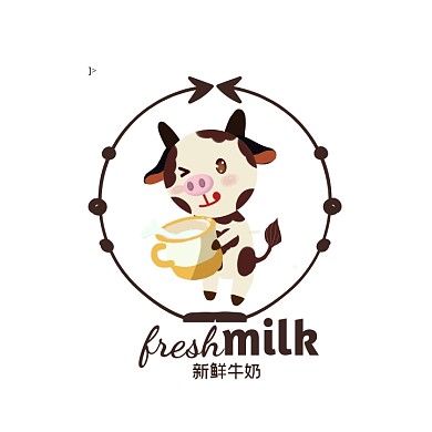 咖色卡通牛奶电商LOGO