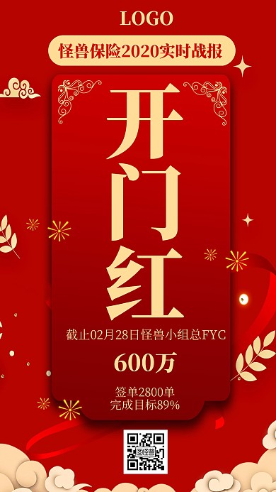 红色喜庆开门红开业大吉手机海报
