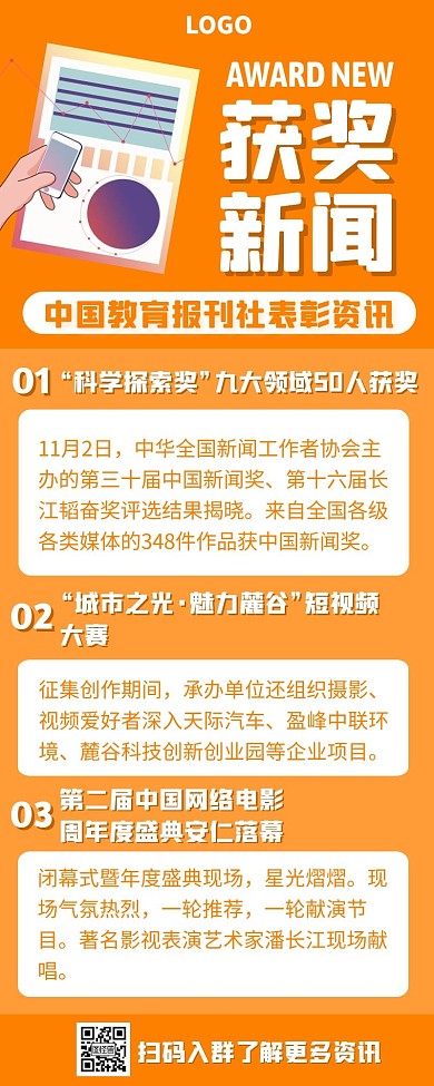 获奖新闻黄色简约风宣传营销长图