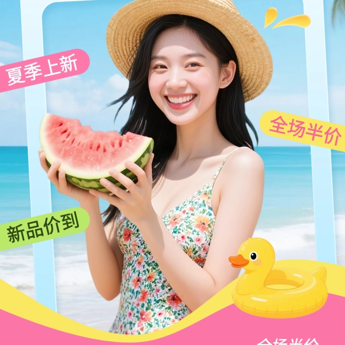 夏天服装促销上新全屏海报