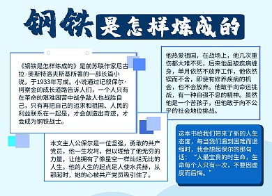 2020年钢铁怎么炼成的蓝色手抄报