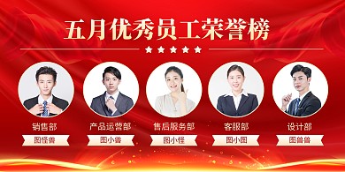 红色大气5月优秀员工横版海报