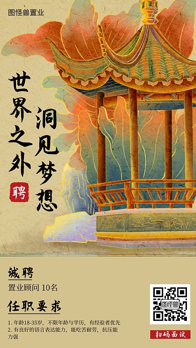 古风房地产销售人才招募宣传手机海报