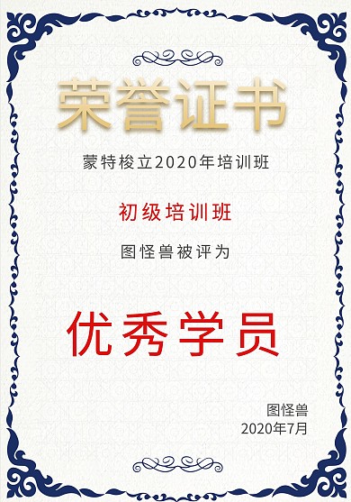 教程培训优秀学员荣誉证书