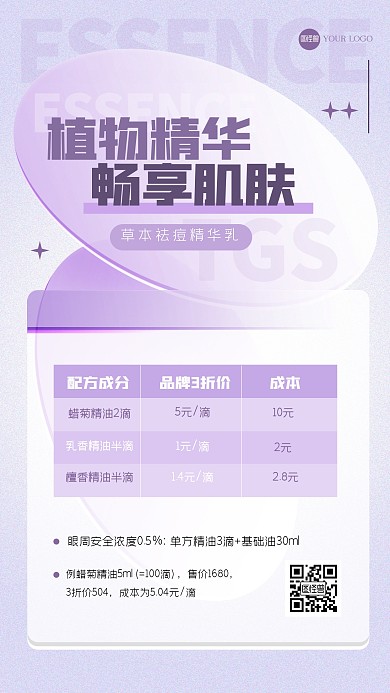 简约化妆品成分玻璃风海报