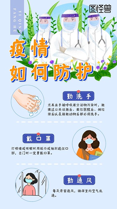 疫情如何防护蓝色卡通手账
