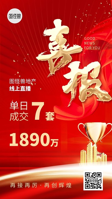 喜报贺报金融地产行业业绩排行榜手机海报