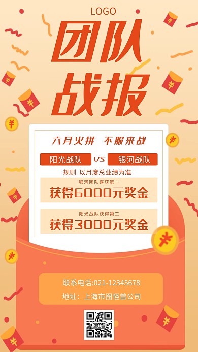 团队战报战绩红包创意手机海报
