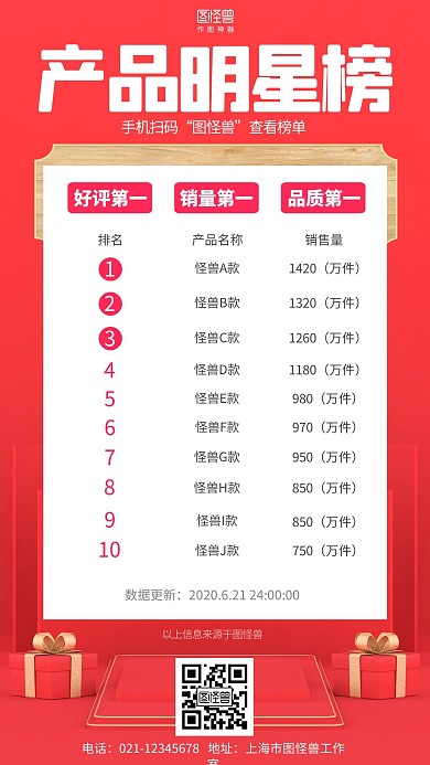 立体红色产品明星榜图表排行海报