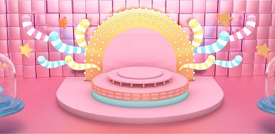 图怪兽原创元素C4D立体粉色狂欢电商背景