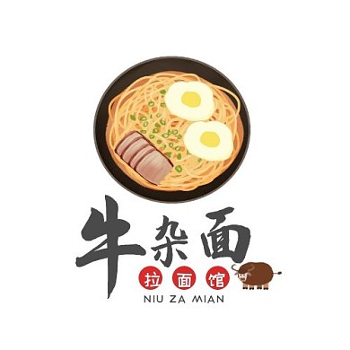 牛杂面拉面馆手绘标志logo