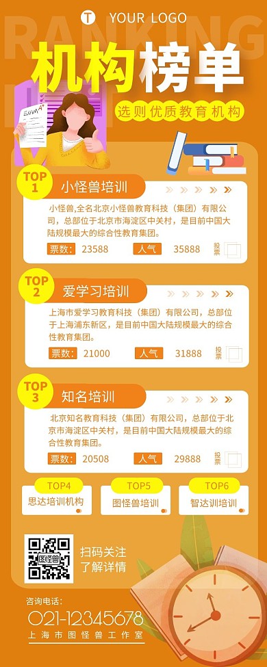 机构榜单宣传介绍简约营销长图设计