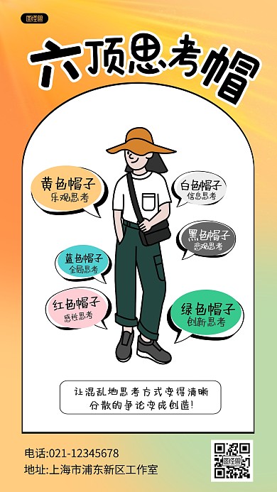 创意小红书六帽思考思维科普用图