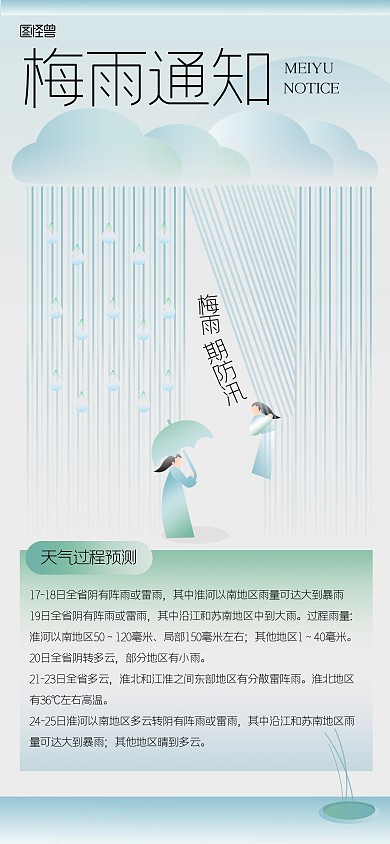 新中式创意梅雨通知全屏海报