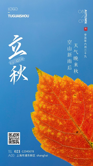 立秋节气简约风摄影图海报