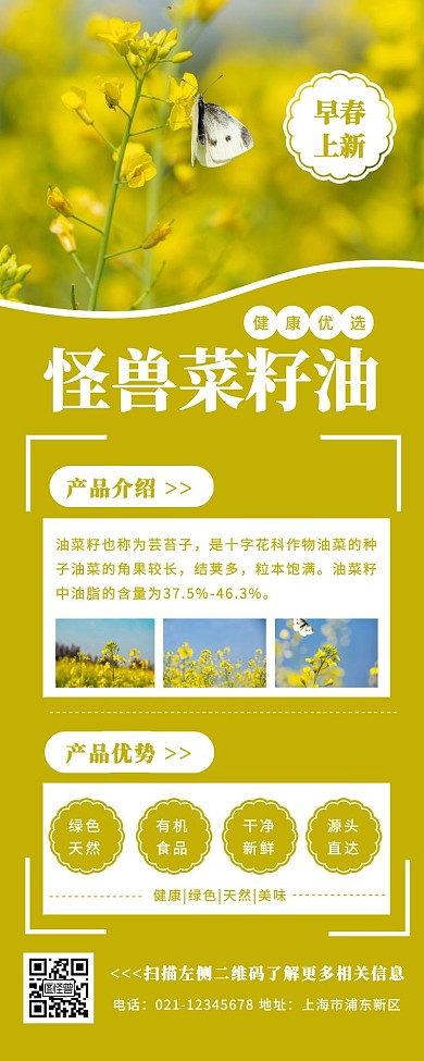 怪兽油菜籽油菜花黄色清新营销长图