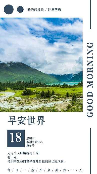 简约大气蓝色有天气预报的早安图
