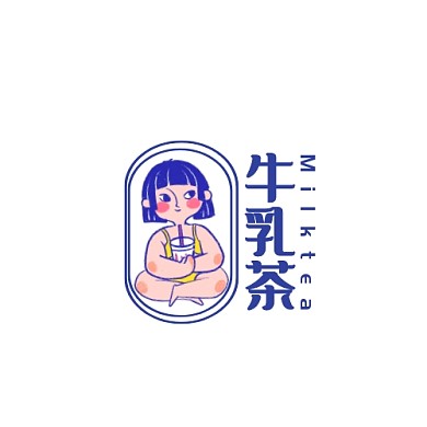 牛乳茶卡通女孩创意logo设计
