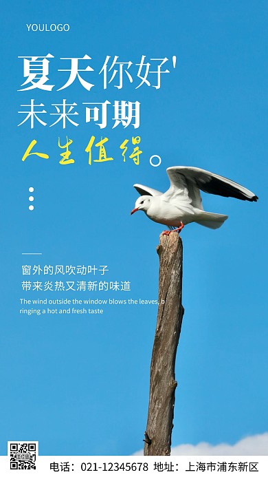 摄影图夏天你好摄影风手机海报