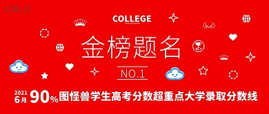 高考金榜题名皇冠红色手绘公众号封面首图