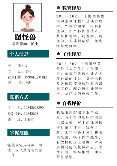 简约白色护士求职简历