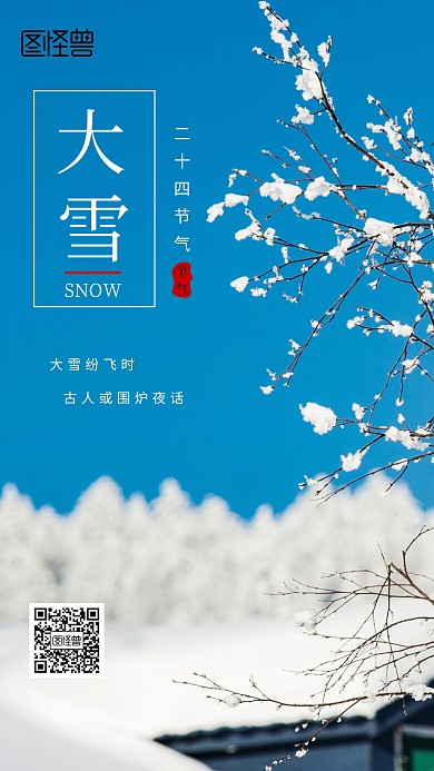 简约大气大雪手机海报