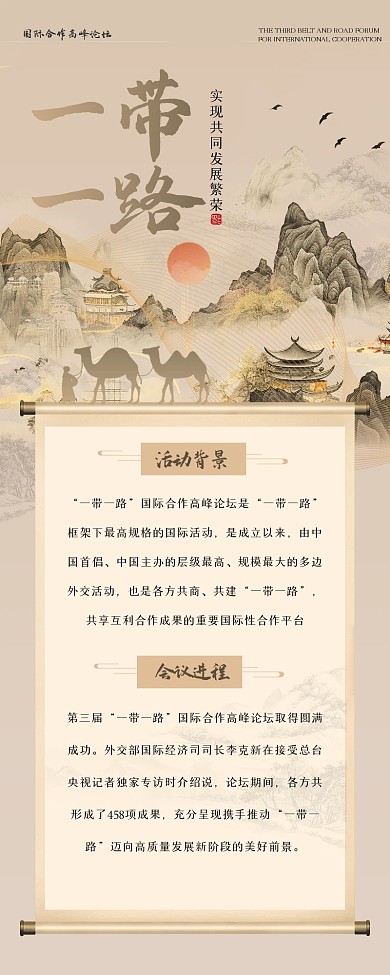 中式一带一路科普营销长图