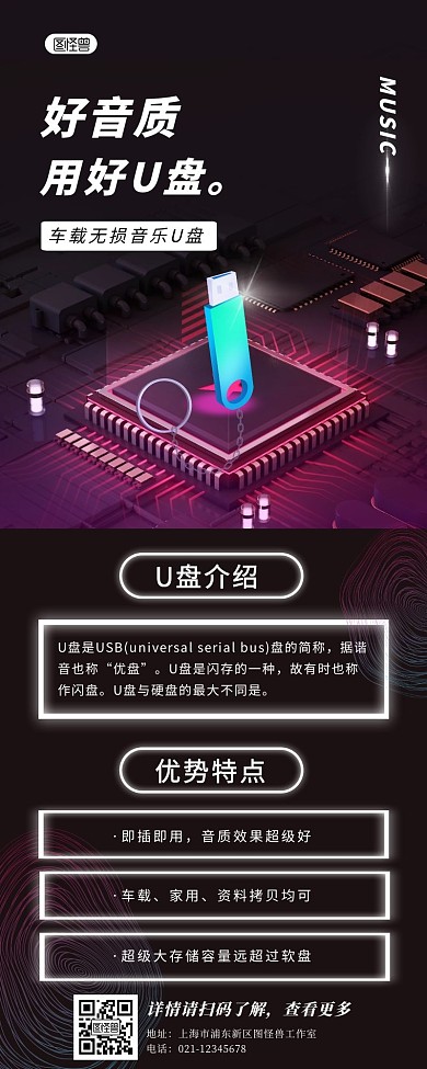 科技风音乐U盘产品宣传长图海报