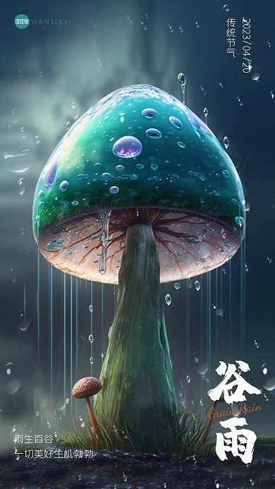 谷雨节气祝福奇幻3D海报