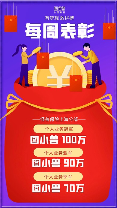 扁平金融保险业绩宣传喜报排行榜海报