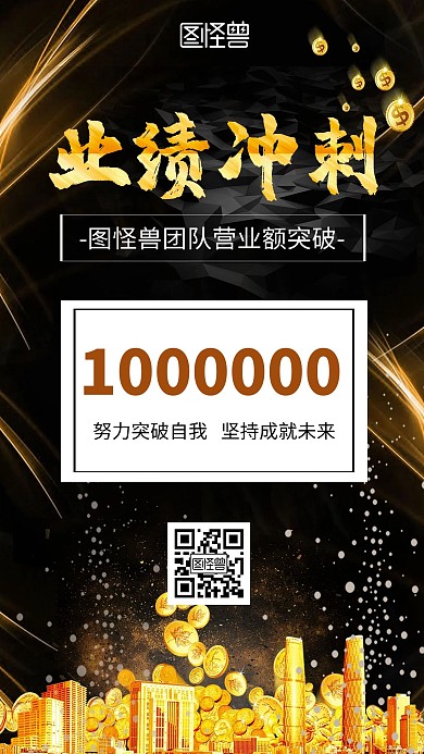 在线海报制作业绩冲刺百万正能量手机海报