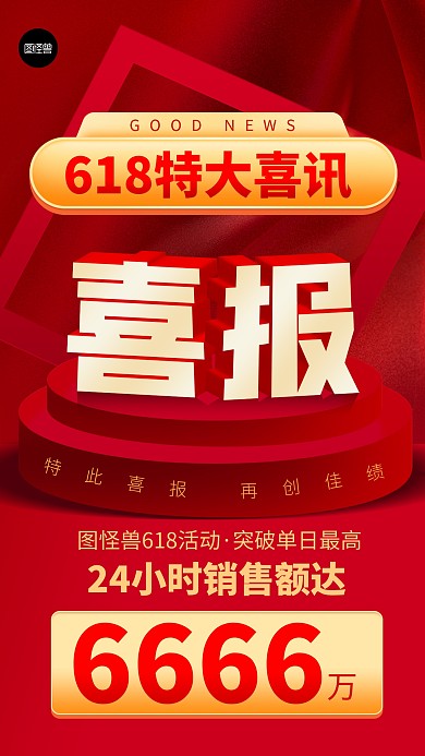 618喜报贺报业绩汇报红色3d手机海报