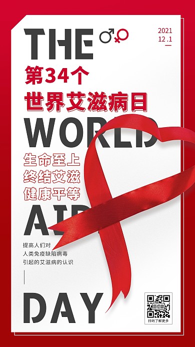 图怪兽原创红色世界艾滋病日手机海报