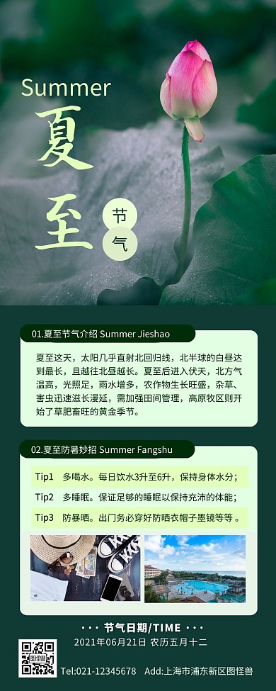 夏至节气绿色简约大气营销长图