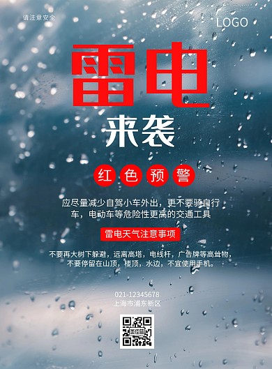 预防自然灾害雷电预警海报