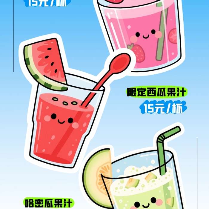 卡通插画夏日饮品促销全屏海报