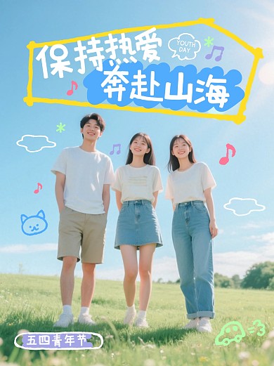 多巴胺涂鸦青年节小红书封面.