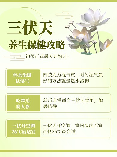 三伏天养生保健攻略绿色创意小红书封面