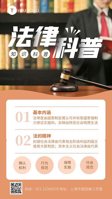 棕色简约风法律相关知识科普手机海报