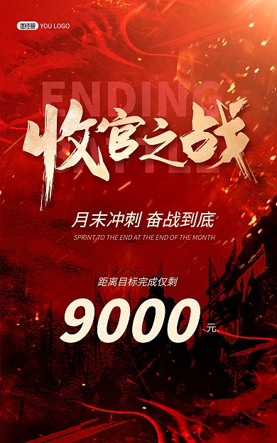 原创喜报表彰月底收官红金大气竖版海报