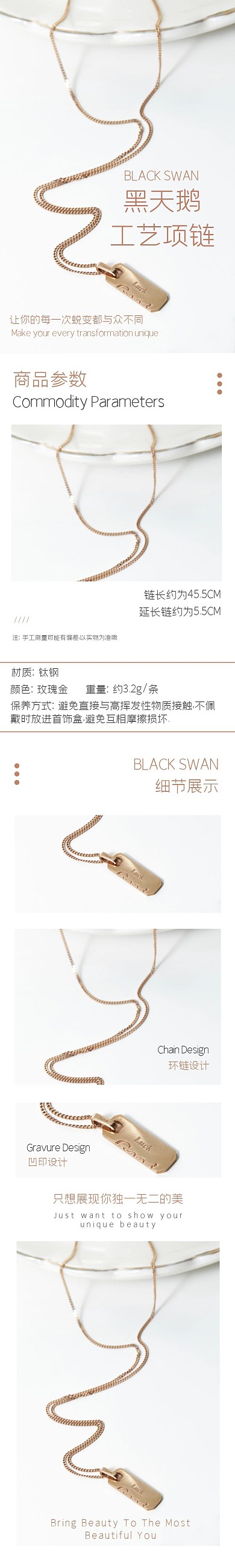 简约大气质感高端黑天鹅工艺项链淘宝详情页