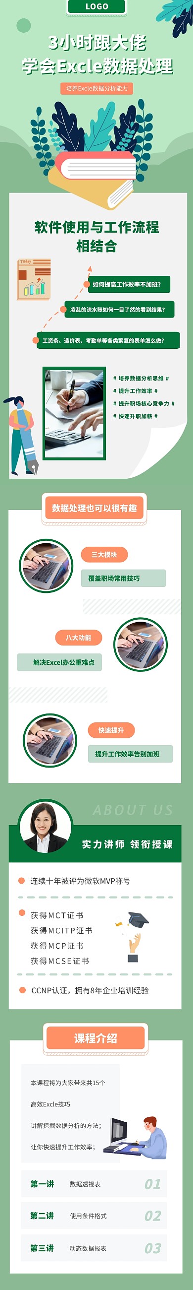 绿色扁平Excle教育培训淘宝详情页模板