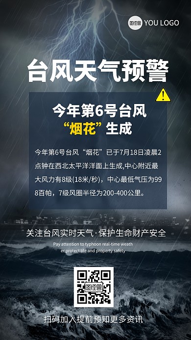 大气时尚暴雨台风预警海报