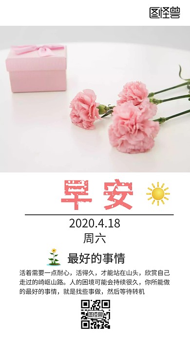 早安摄影图简约送花日签海报