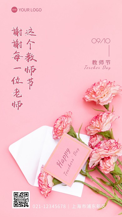 教师节节日祝福问候康乃馨摄影图海报